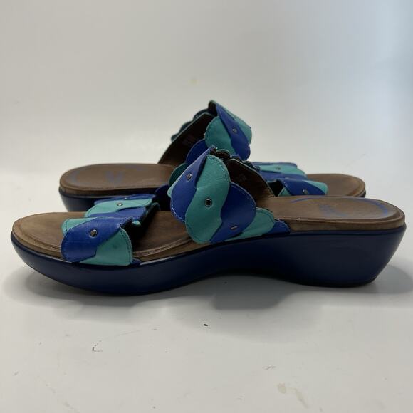 Dansko Sandals Womens 39 Dee Casual Slip On Two Strap Slip On Wedge Slide Blue - Picture 5 of 12